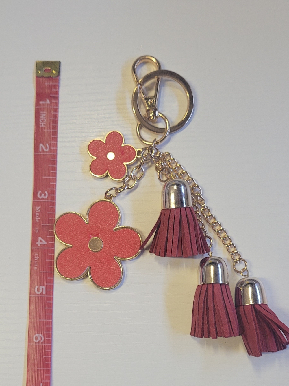 Red Velvet Floral Tassel Keychain Charm